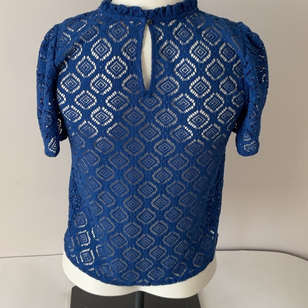 LOFT Ruffle Neck Lace Top PTP 16 - Picture 6 of 9